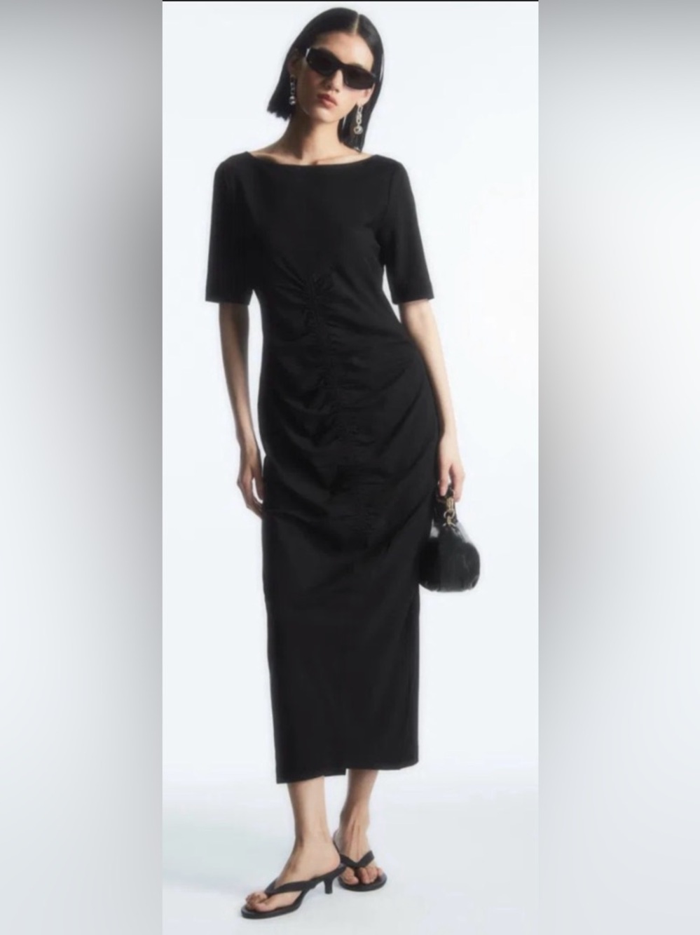 COS Black Gathered T-Shirt Midi Dress NWT Medium – Minimalist Chic - Picture 5 of 11